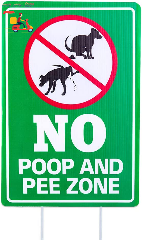 Double Side No Poop and Pee Zone Yard Signs with Stakes, 8''X12'' No Pooping Dog Does not apply