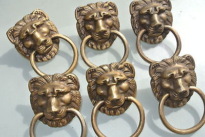6 LION pulls handles Small heavy  SOLID BRASS old style bolt house antiques B Без бренда - фотография #6