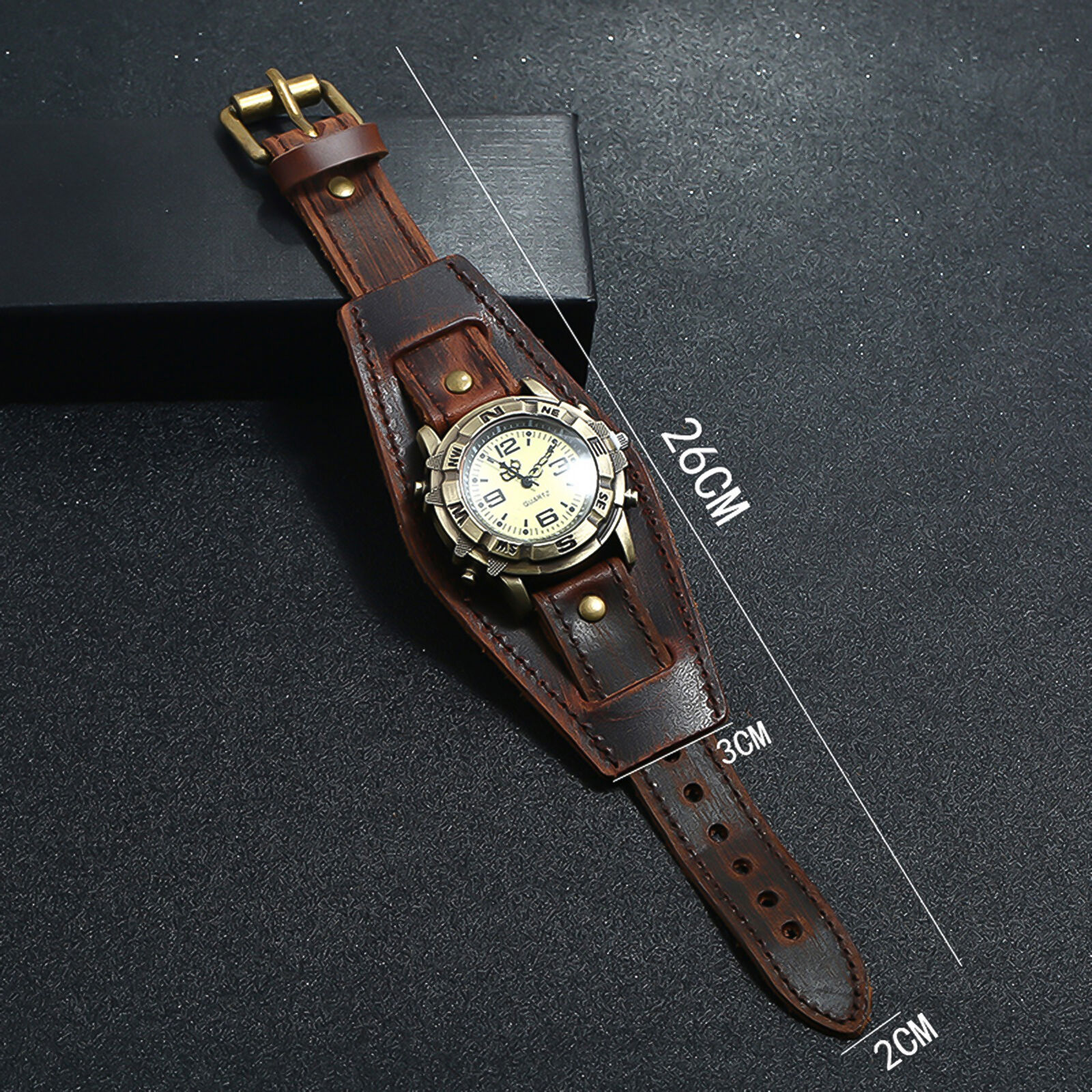 Quartz Wristwatch Round Dial Durable Faux Leather Band Watch Adjustable Unbranded - фотография #8