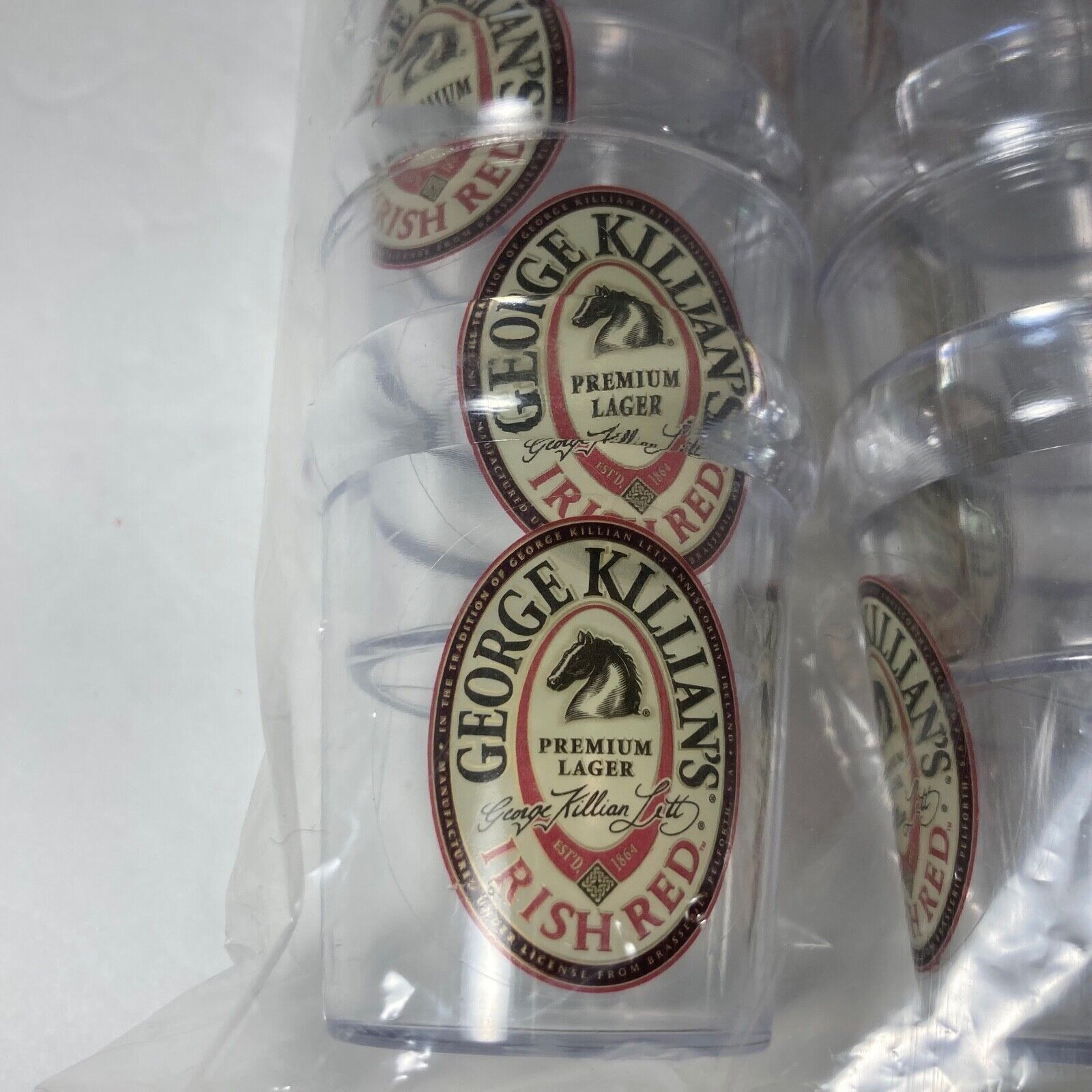 George Killians Irish Red Dbl Shot Glasses plastic 10 NEW Sealed Beer Tasters Killians