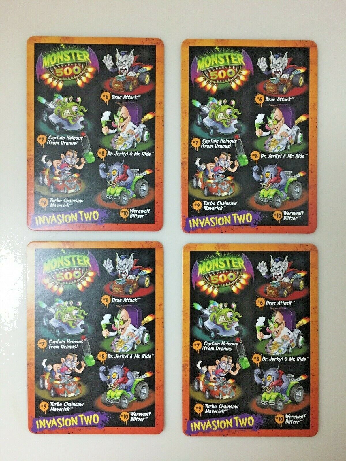 Monster 500 Promotional Card Lot of 4 cards Toys R Us Invasion Two Event  4 Same Monster 500