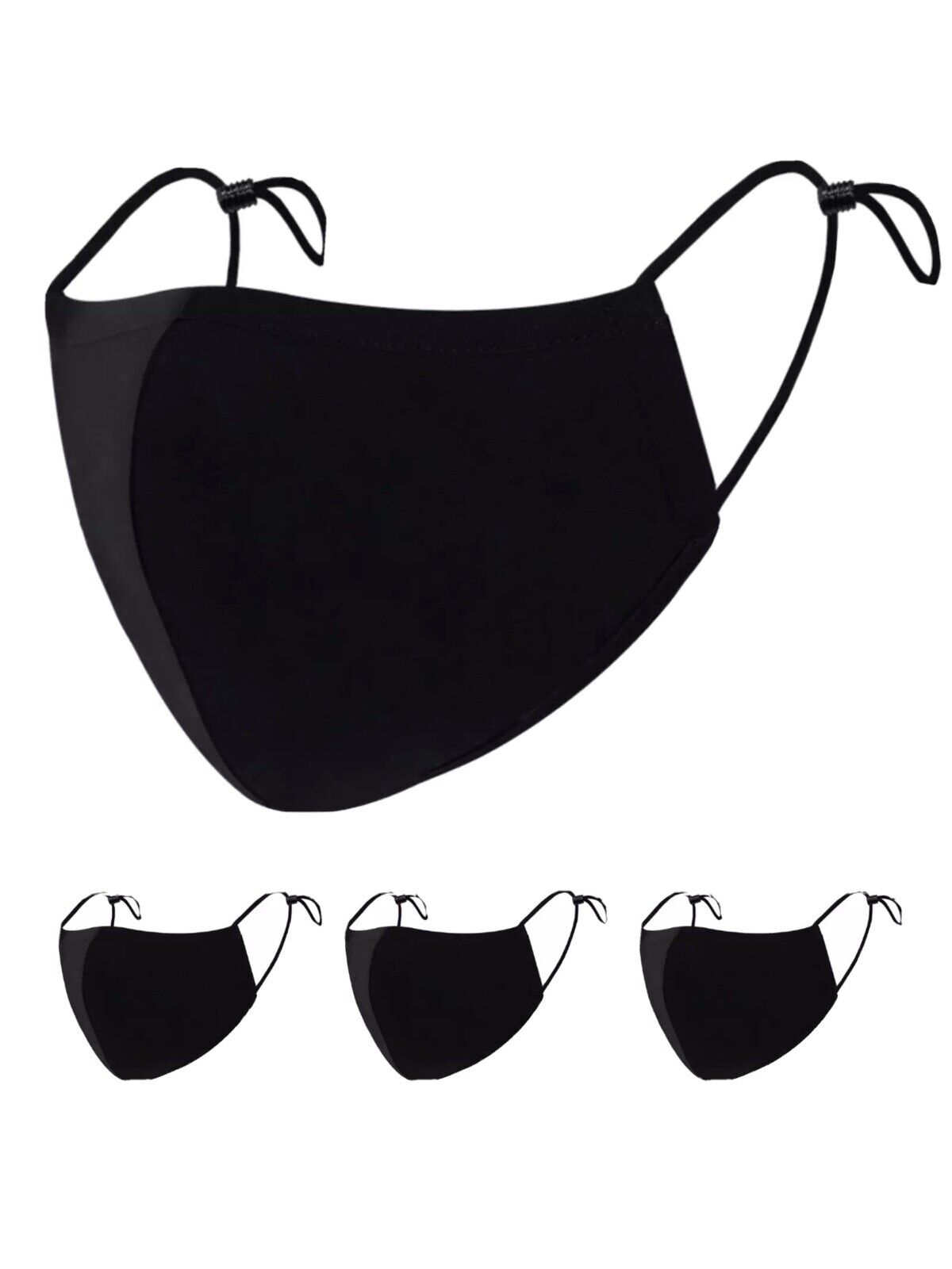 6 Face Masks Black Cotton Adult Mask Adjustable Elastic Loops Washable Reusable Unbranded