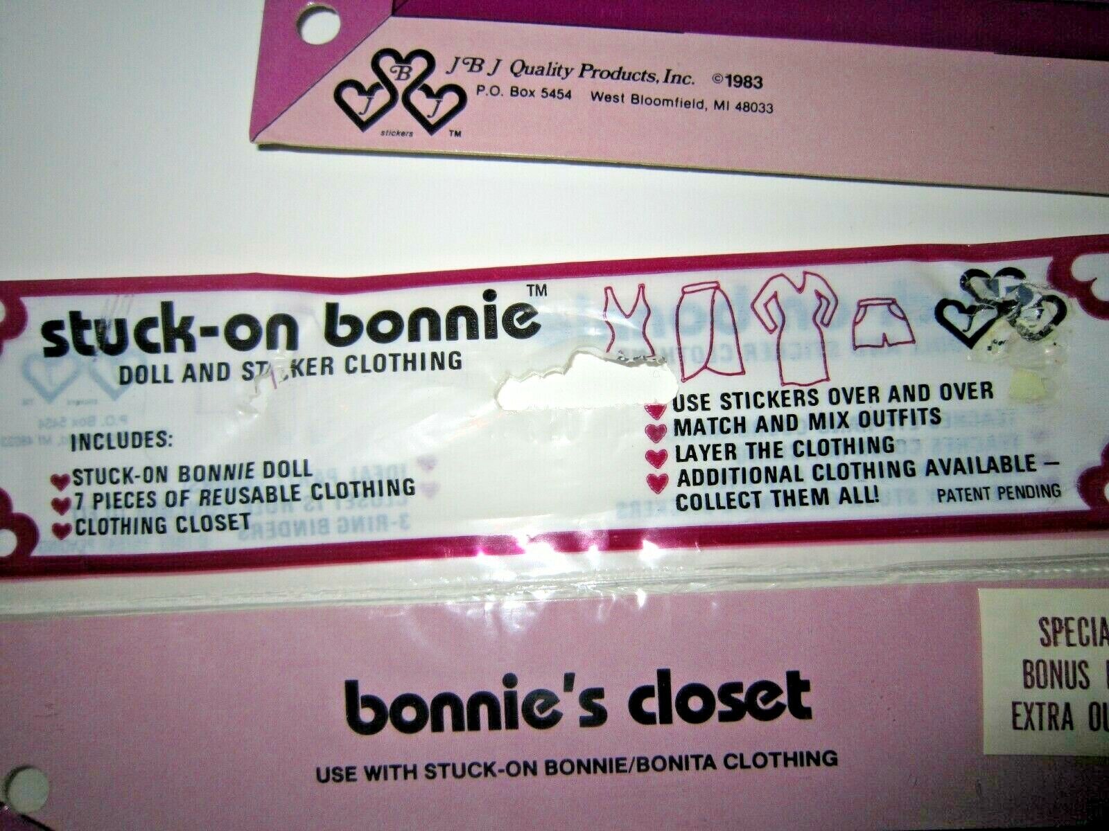 Lot Of 4 Vintage 1983 Stuck On Bonnie Doll & Sticker Clothing Packages JBJ - USA Stuck On Bonnie - фотография #11