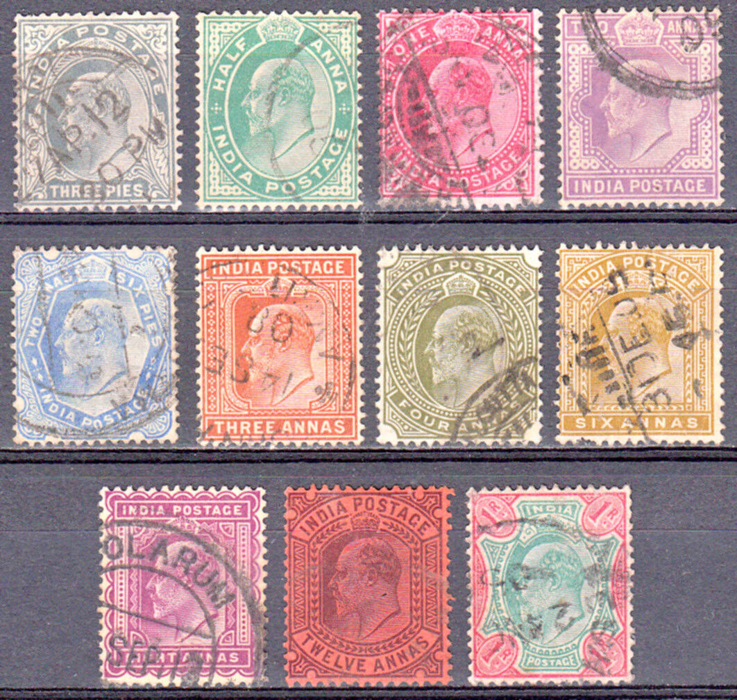 INDIA 1902-04 KEVII EDWARD DEFINITIVES COMPLETE TO 1R SC #60-70 USED Без бренда
