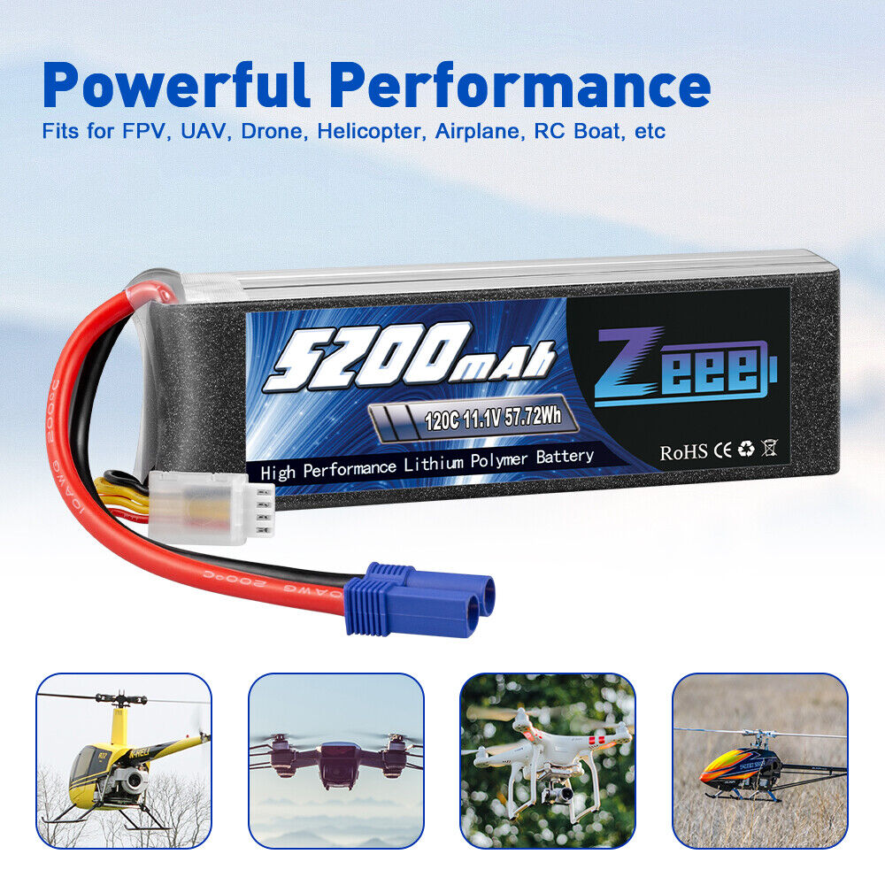 2PCS Zeee 11.1V 120C 5200mAh EC5 3S LiPo Battery for RC Car Helicopter Airplane ZEEE NOT SPECIFIED - фотография #6