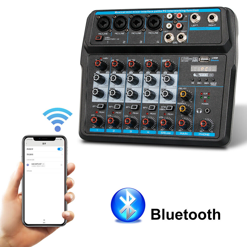 SALE 6-Channel Live Audio Mixer Bluetooth USB DJ Sound Mixing Console Amplifier Unbranded Does Not Apply