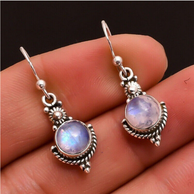 Silver Turquoise Color Moonstone Earrings Ear Hook Dangle Drop Gift Jewelry Rinhoo Does not apply