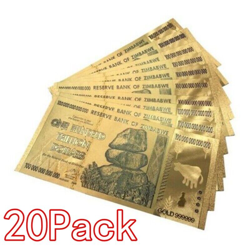 20 Pieces Zimbabwe 100 Trillion Dollar Note Golden Foil Banknote Collection Без бренда - фотография #2