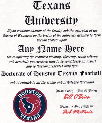 HOUSTON TEXANS, TEXANS  FOOTBALL    MAN CAVE   CERTIFICATE   DIPLOMA  GIFT  Без бренда - фотография #3