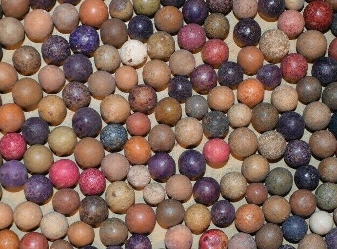 1800s Civil War era Colored Dye's Clay Marbles Lot of 24 Size .500" = 1/2" + or- Commies - фотография #6