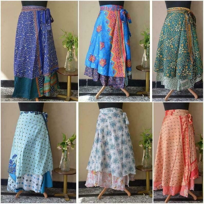 5 PC short MIni Skirt Indian Women Wrap Vintage Silk Bohemian Hippie Skirts Handmade Does Not Apply