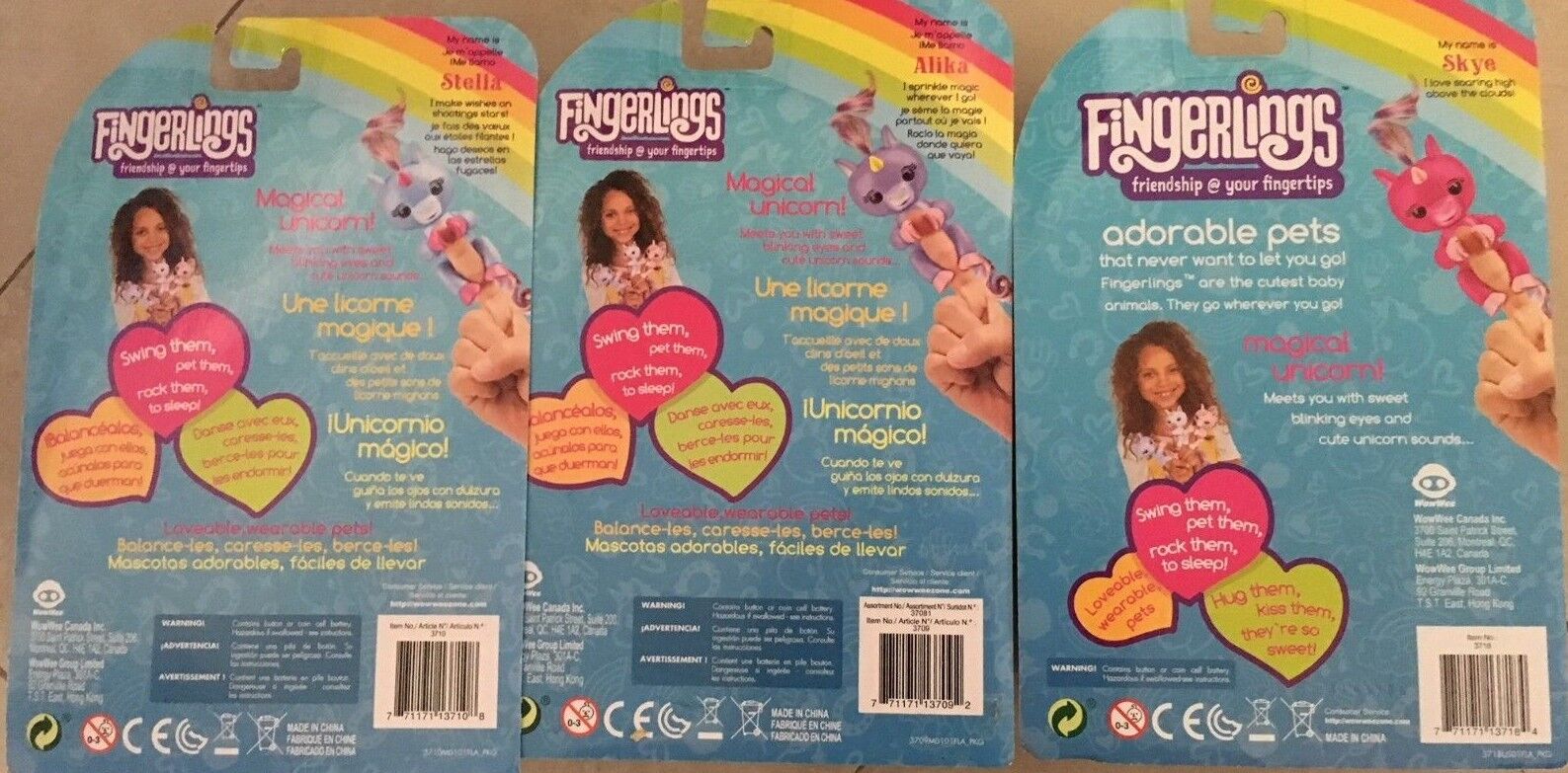 WowWee 3 New Fingerlings Unicorn Pink Purple and Blue authentic WowWee Does Not Apply - фотография #2