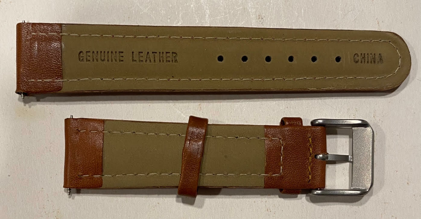 Watch Bands: Gen leather Brown 20 mm w/pins Matte Silver Plated Buckle. WB-7 Unbranded - фотография #2