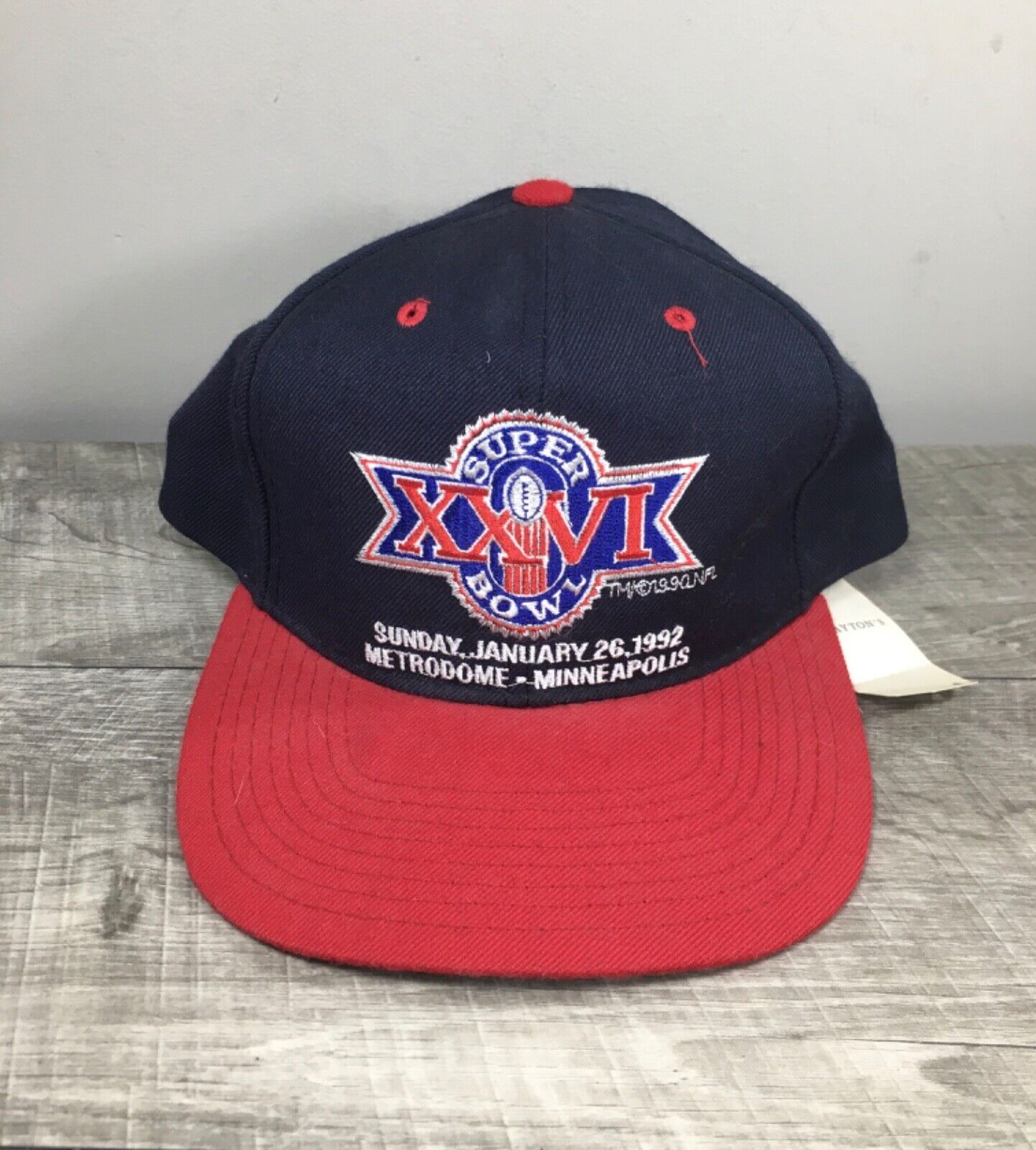 New Era NOS Super Bowl XXVI NFL Minneapolis Blue Snapback Hat Cap 90s Vintage New Era