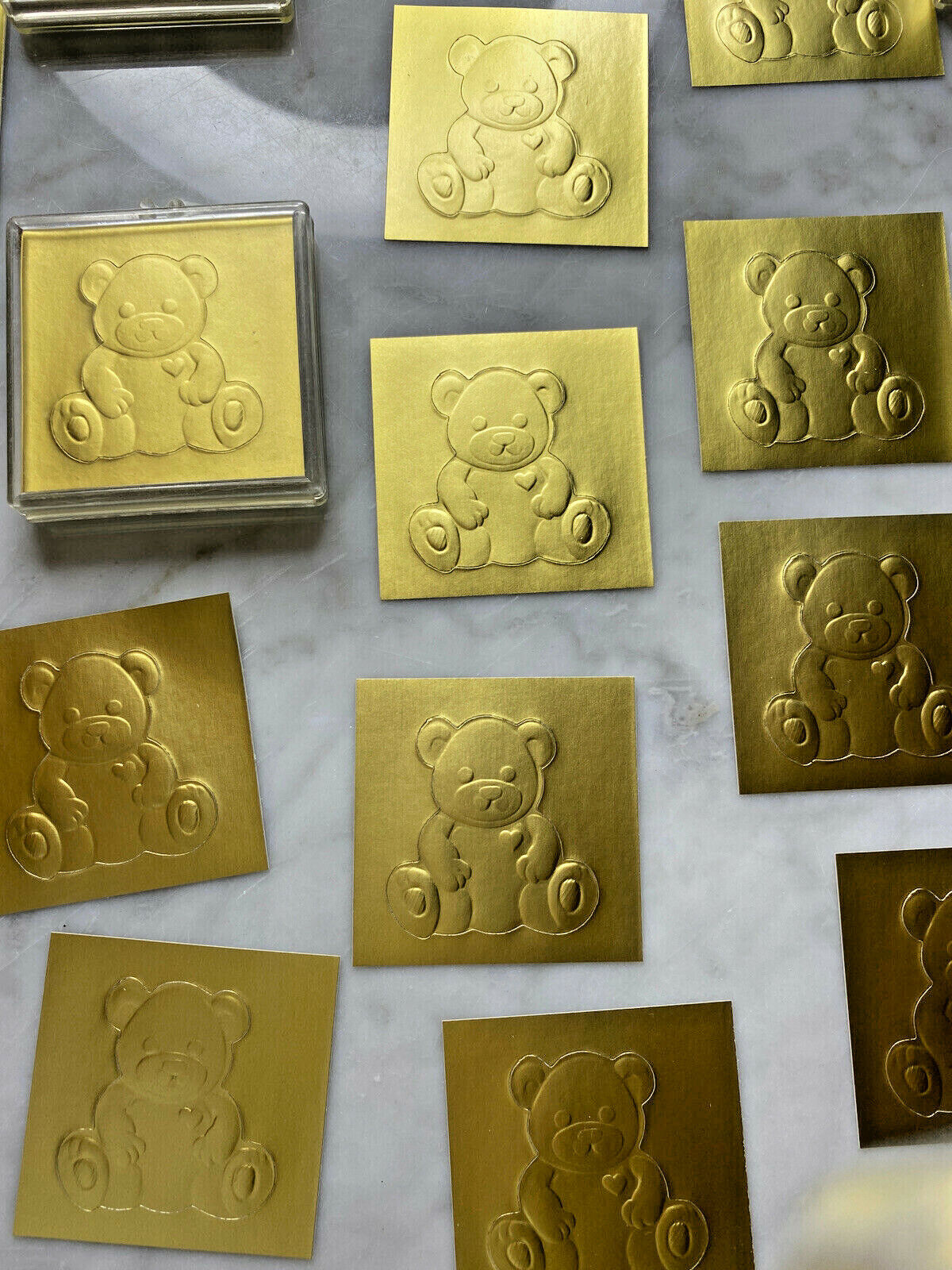 LOT Vintage 100 Hallmark Gold Foil Teddy Bear Baby Newborn Seal Stickers Boxes  Hallmark - фотография #2