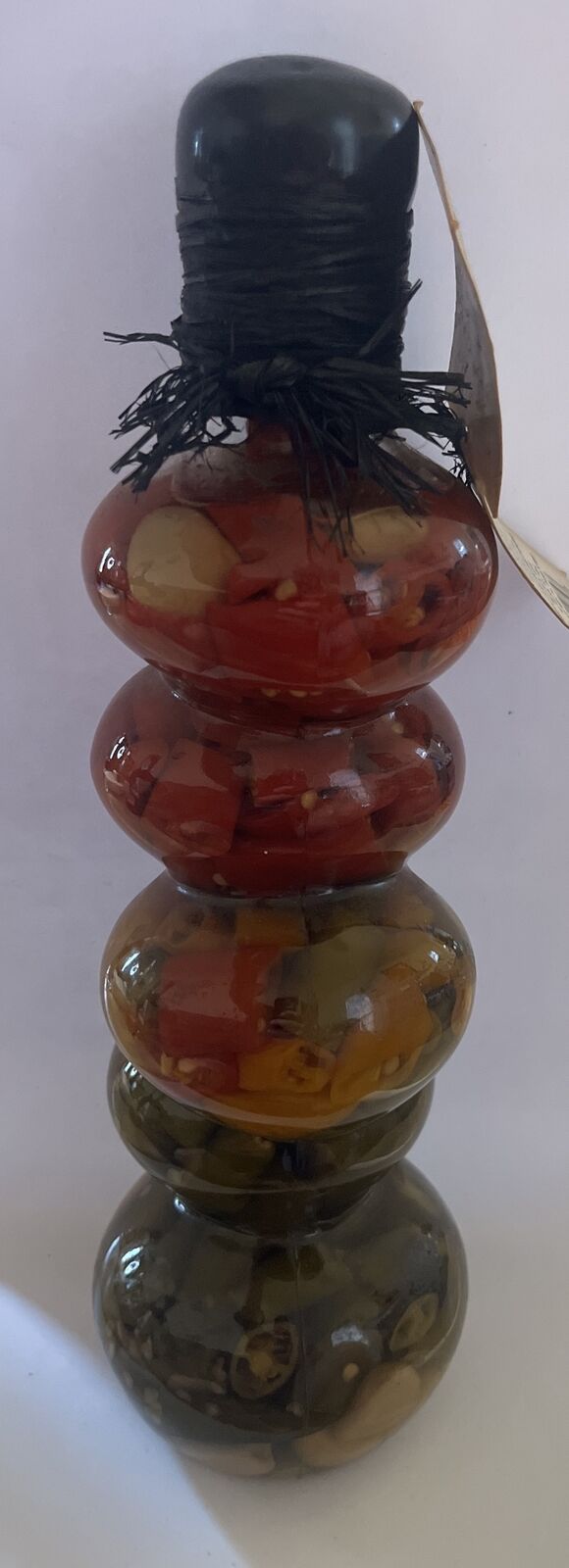 New Art For the Table Garlic & Chili Vinegar Sealed Glass Bottle 12” Tall Art For The Table
