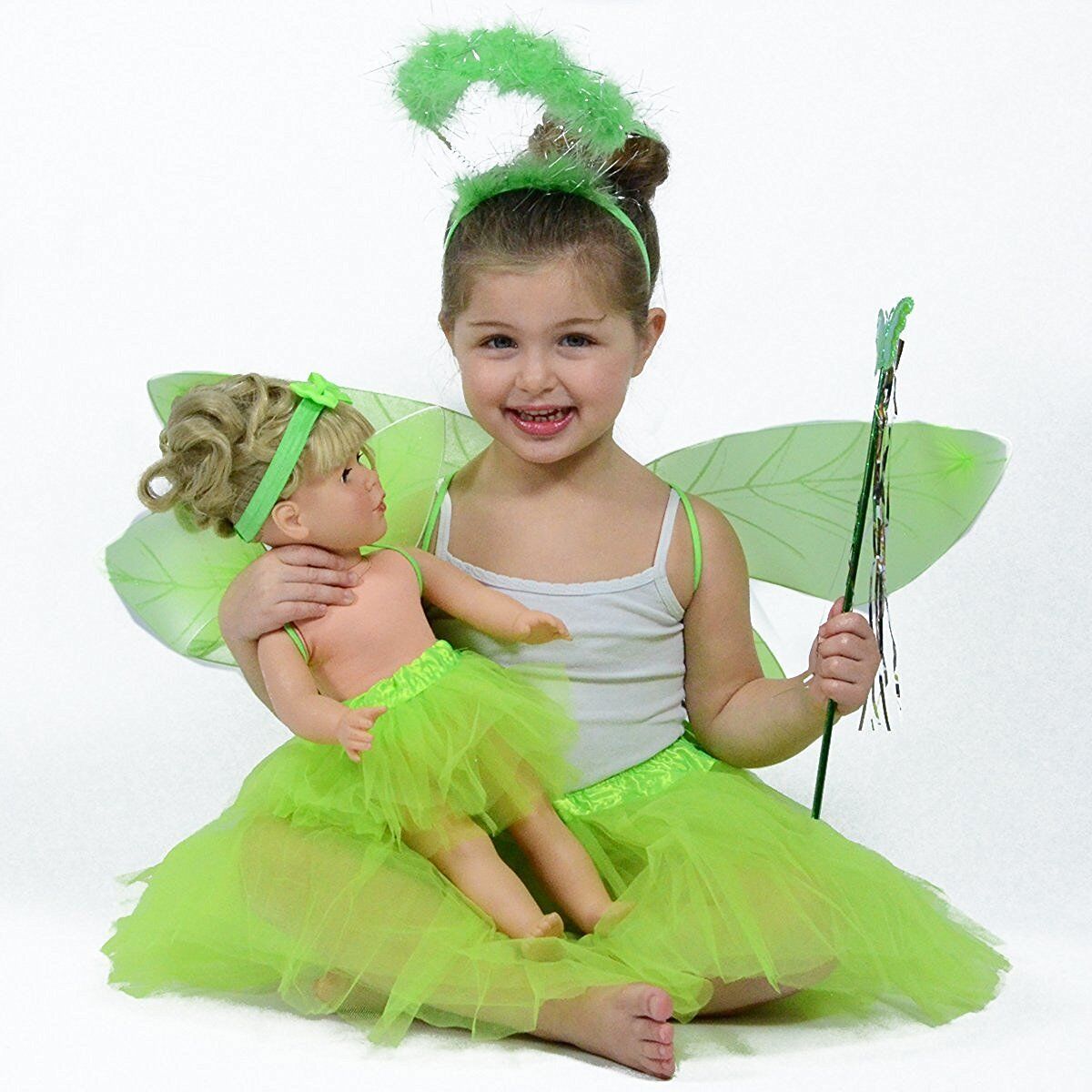 Green Fairy/Pixie Dress up Costume for Girls - Kids Matching Pretend Play Outfit The New York Doll Collection - фотография #6