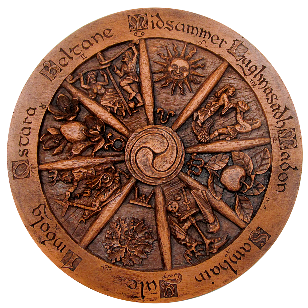 Large Wheel of the Year Plaque - Wood Finish - Wicca Pagan Sabbats Wall Decor Без бренда