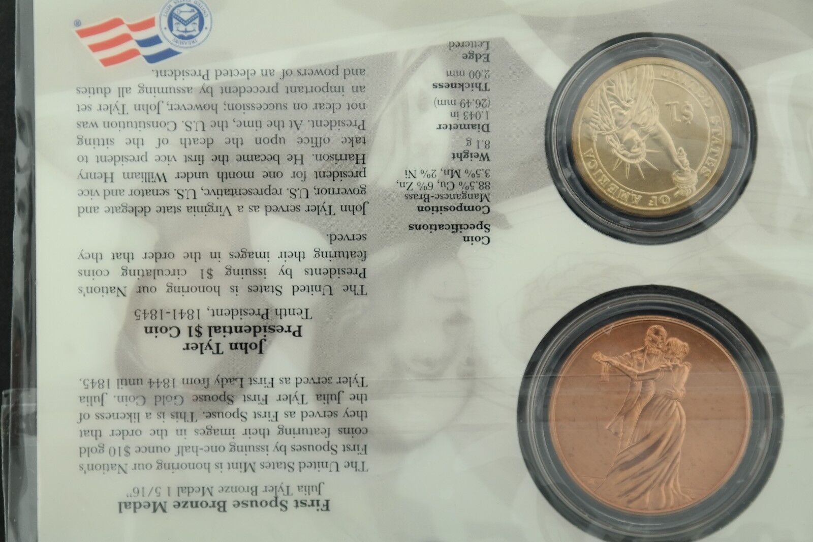 United States Mint Presidential $1 Coin & First Spouse Medal Set - Tyler Без бренда - фотография #6