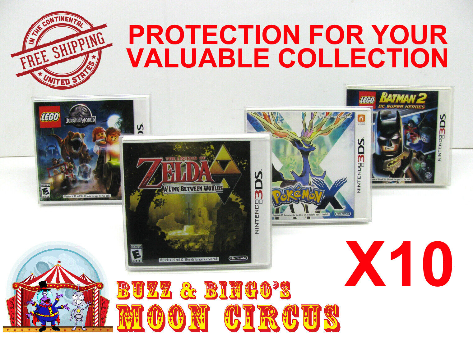 10x NINTENDO 3DS CIB GAME BOX - CLEAR PROTECTIVE BOX PROTECTOR SLEEVE CASE Dr. Retro Does Not Apply