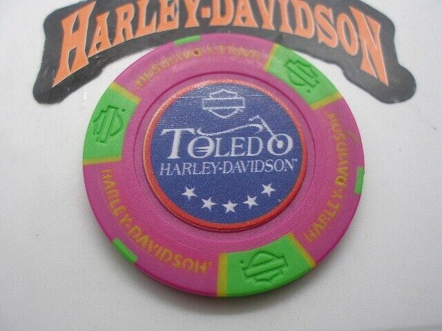 Neon Purple & Neon Green Poker Chip Toledo Harley Davidson, Toledo, Ohio Без бренда
