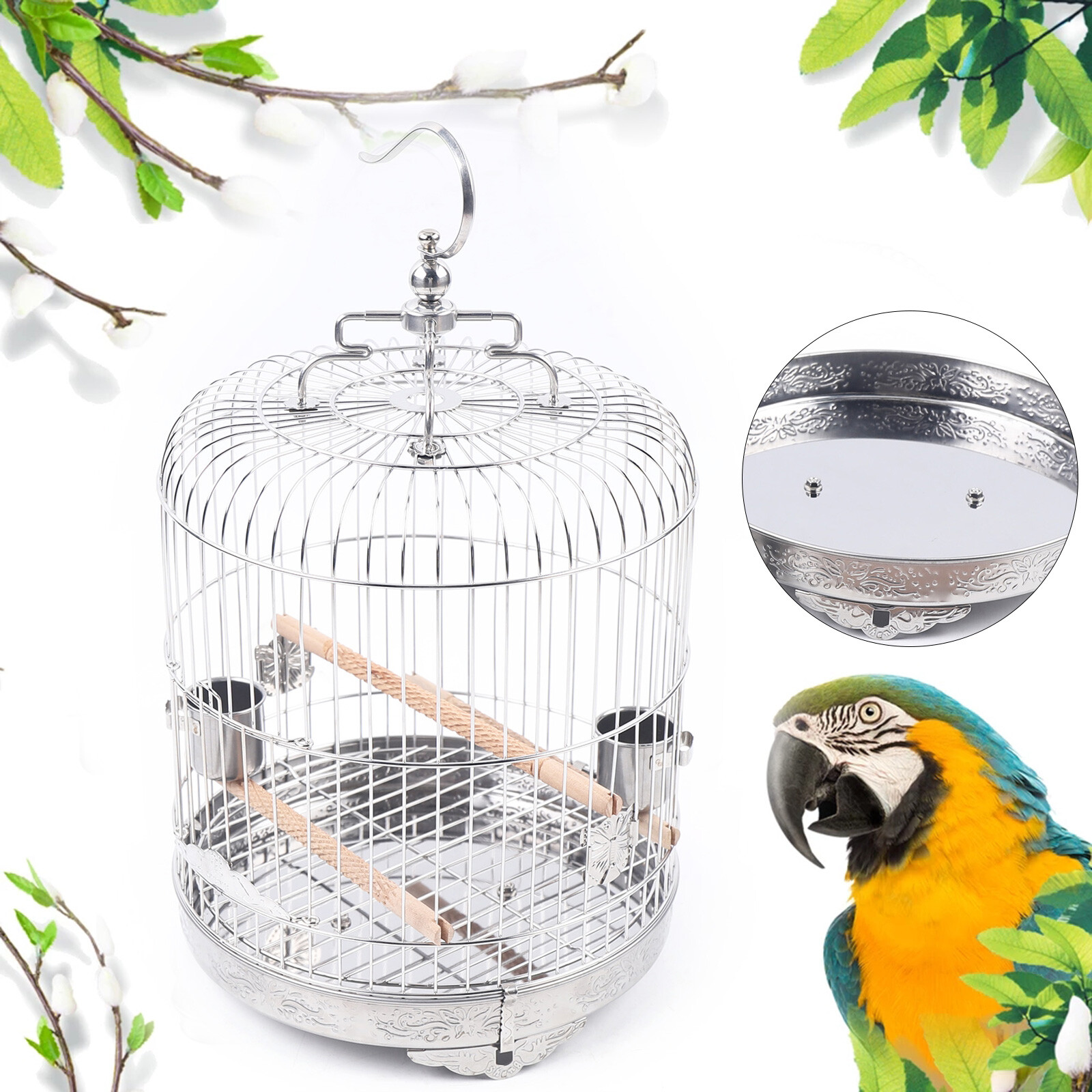 Stainless Steel Bird Cage Parrot Travel Carrier Hanging Cage Bird Perch Durable Unbranded - фотография #4