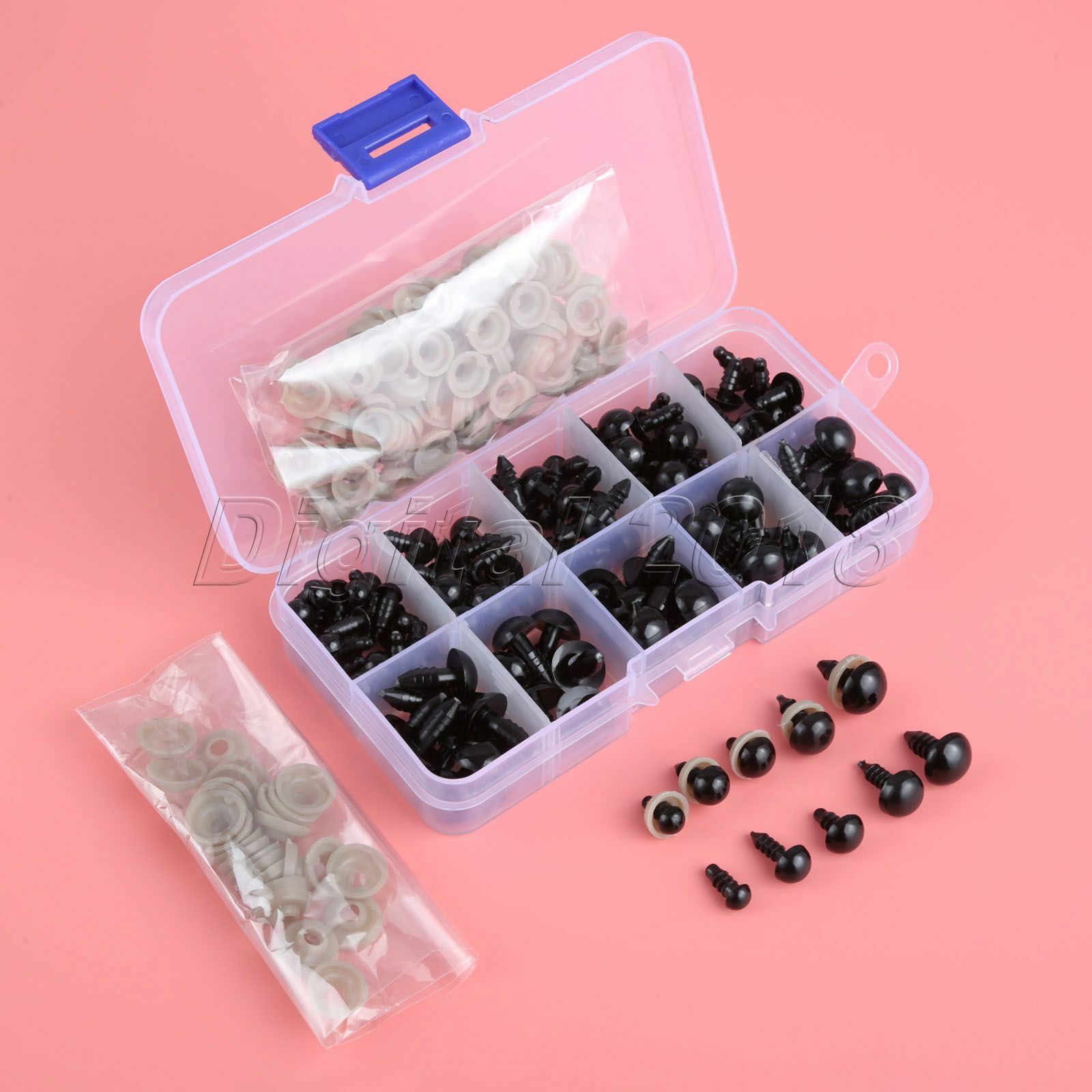 142Pc 6/8/9/10/12mm Plastic Screw Eyes Black Plastic Safety Eyes Doll Toy Puppet Unbranded Does Not Apply