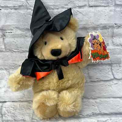Vintage Kookie Spookies Witch Teddy Bear Stuffed Plush 13" Tan Tags Commonwealth Commonwealth