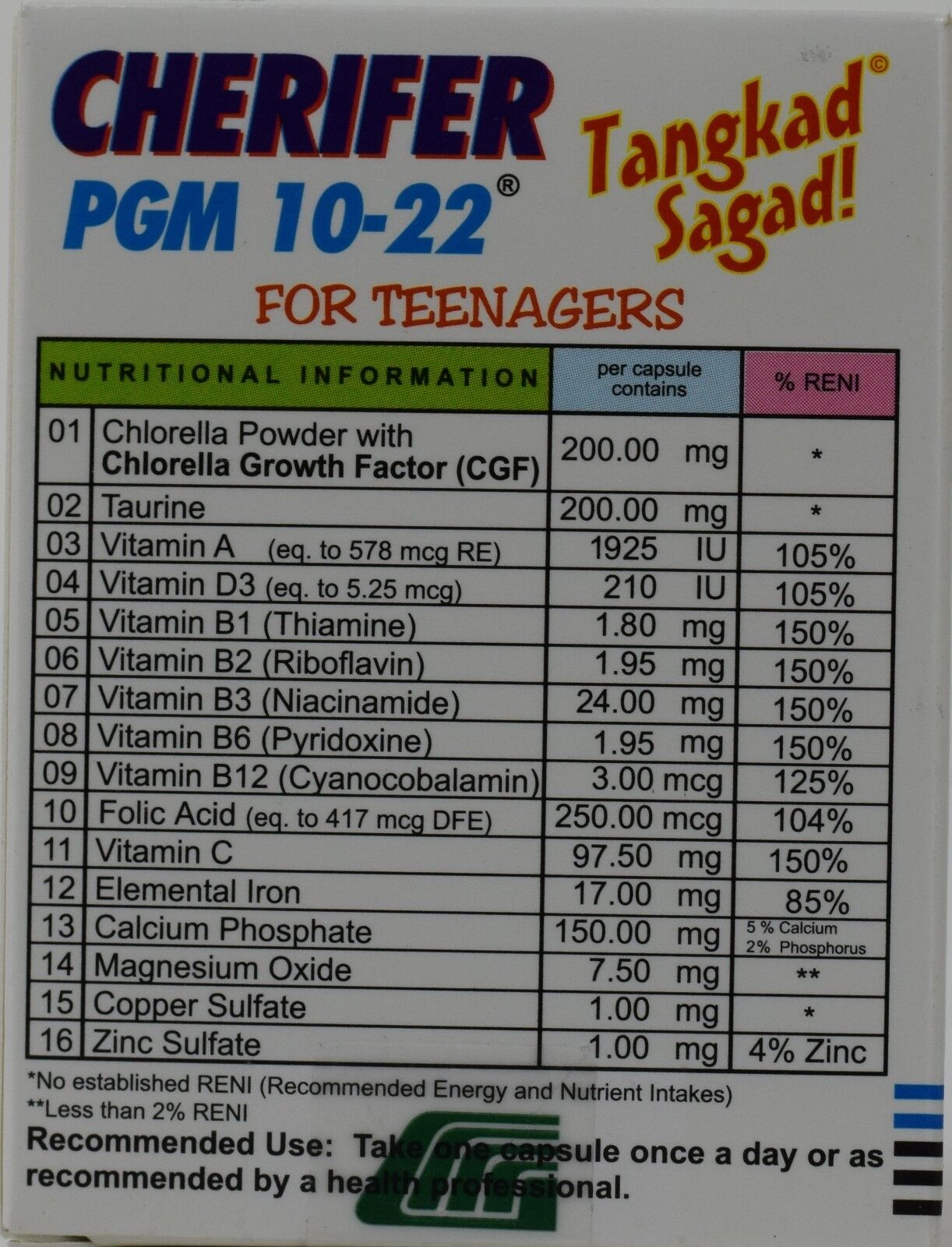 2 PACKS CHERIFER PGM10-22 w High Chlorella Growth Factor(CGF) & Taurine 30caps  CHERIFER - фотография #3
