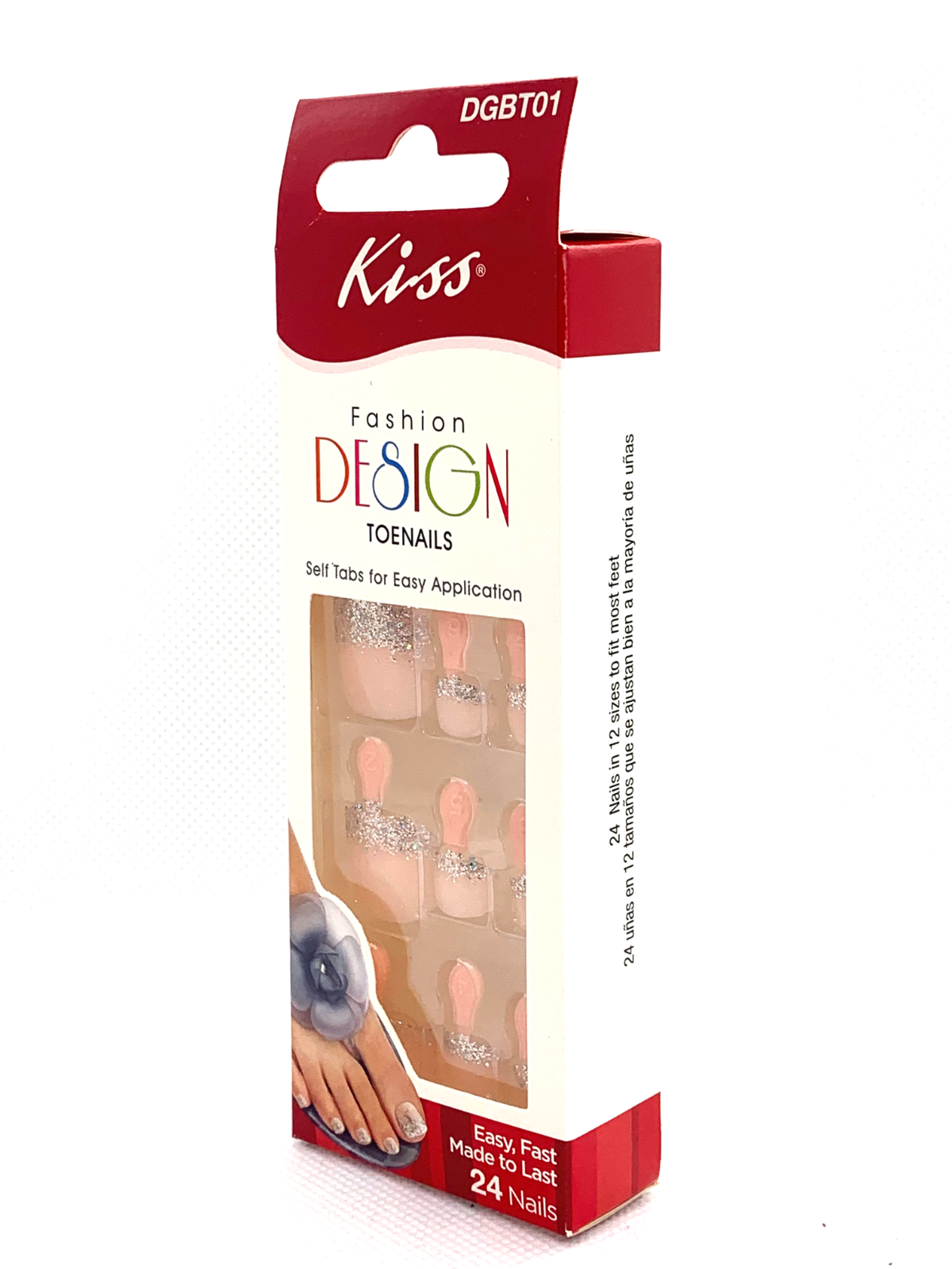 (2) Kiss Fashion Design Glue On Toenails Pink Pedicure with Sparkle Tips DGBT01 KISS - фотография #4