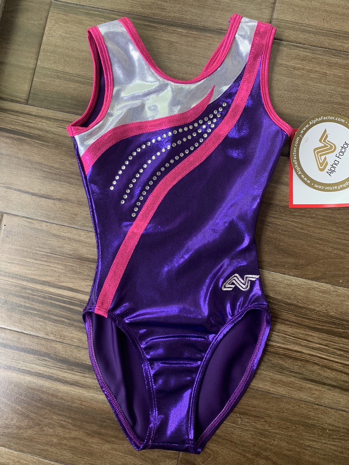 ALPHA FACTOR GYMNASTICS LEOTARD PURPLE PINK & SILVER CRYSTALS ADULT SMALL NEW Alpha Factor