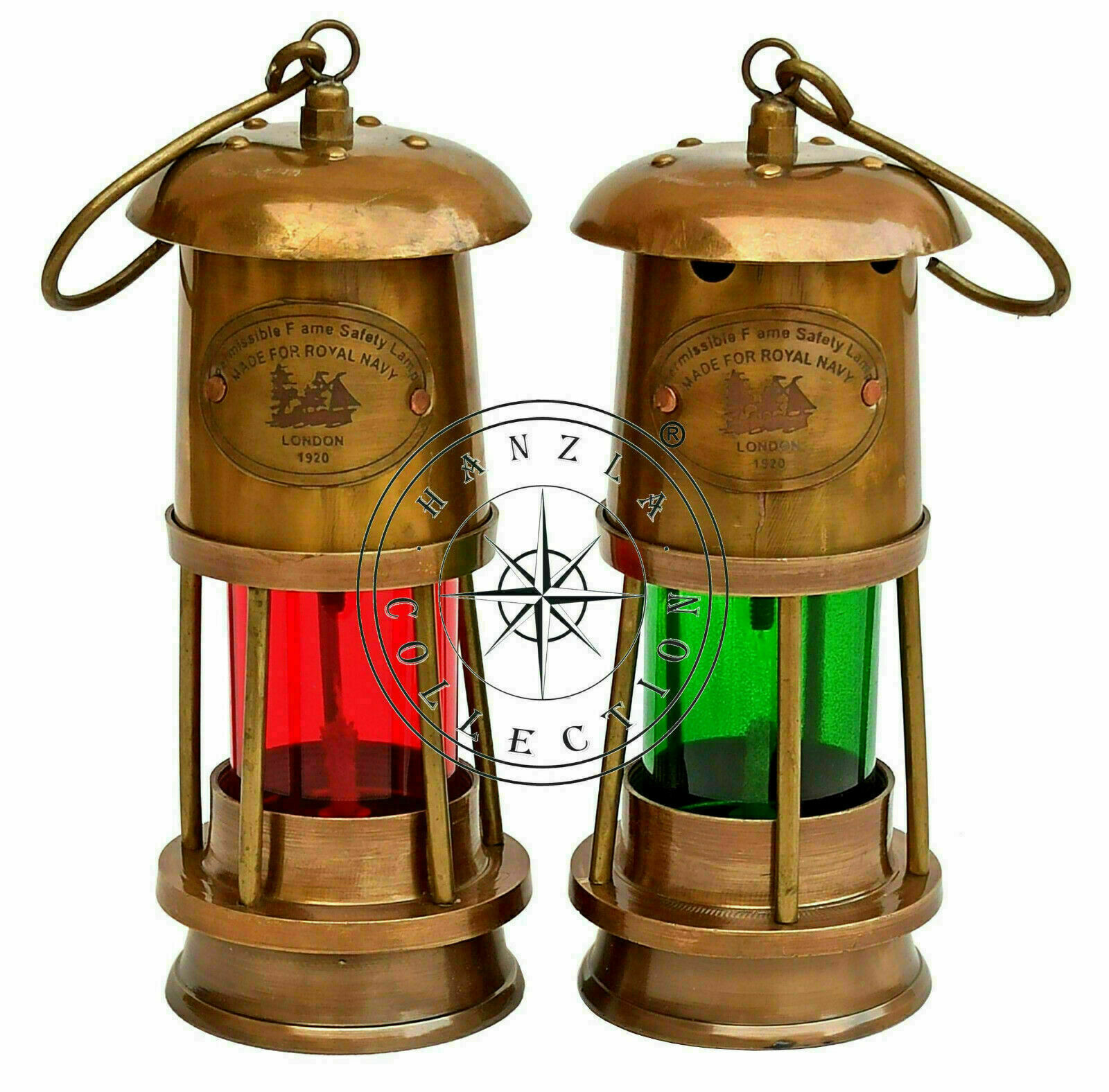 Set Of 2 Antique Brass Minor Lamp Vintage Nautical Ship Boat Light Lantern Décor Без бренда