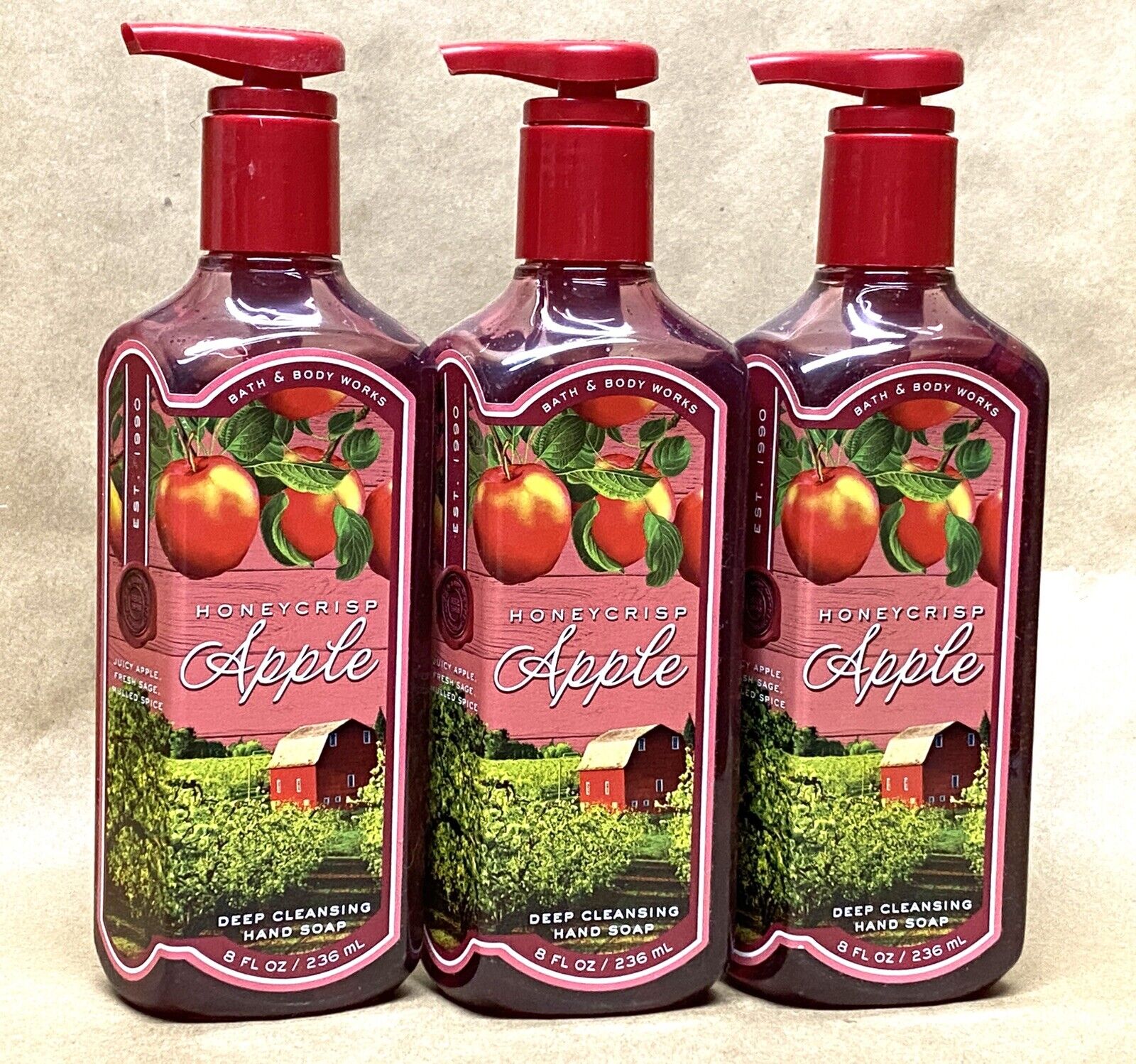 3 BATH & BODY WORKS HONEYCRISP APPLE HAND SOAP WASH 8 FL OZ DEEP CLEANSING LOT Bath & Body Works Deep Cleansing