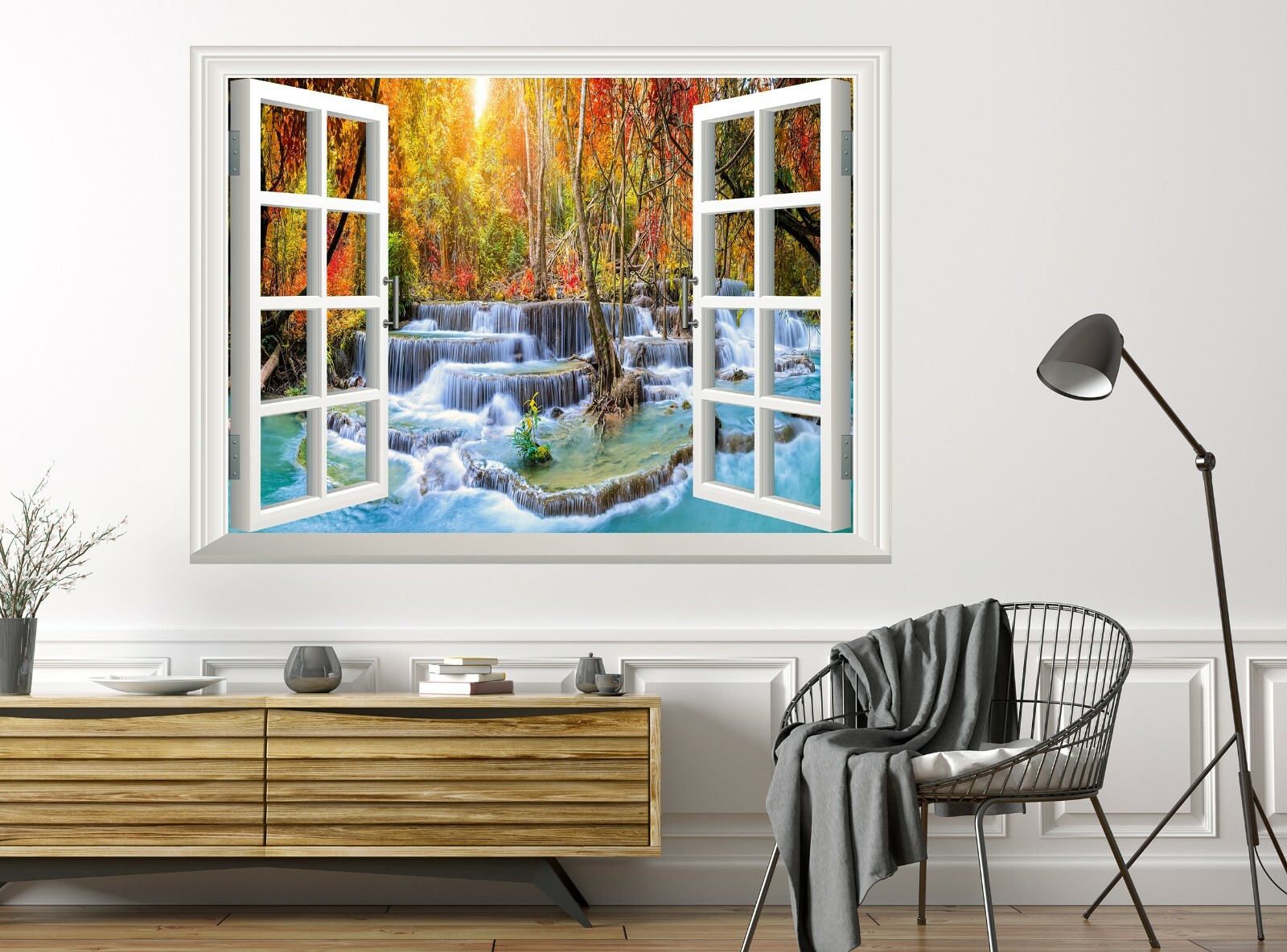 Waterfall 3D Effect Window View Wall Sticker Poster Vinyl Decal Mural Art Forest Printsky LA54