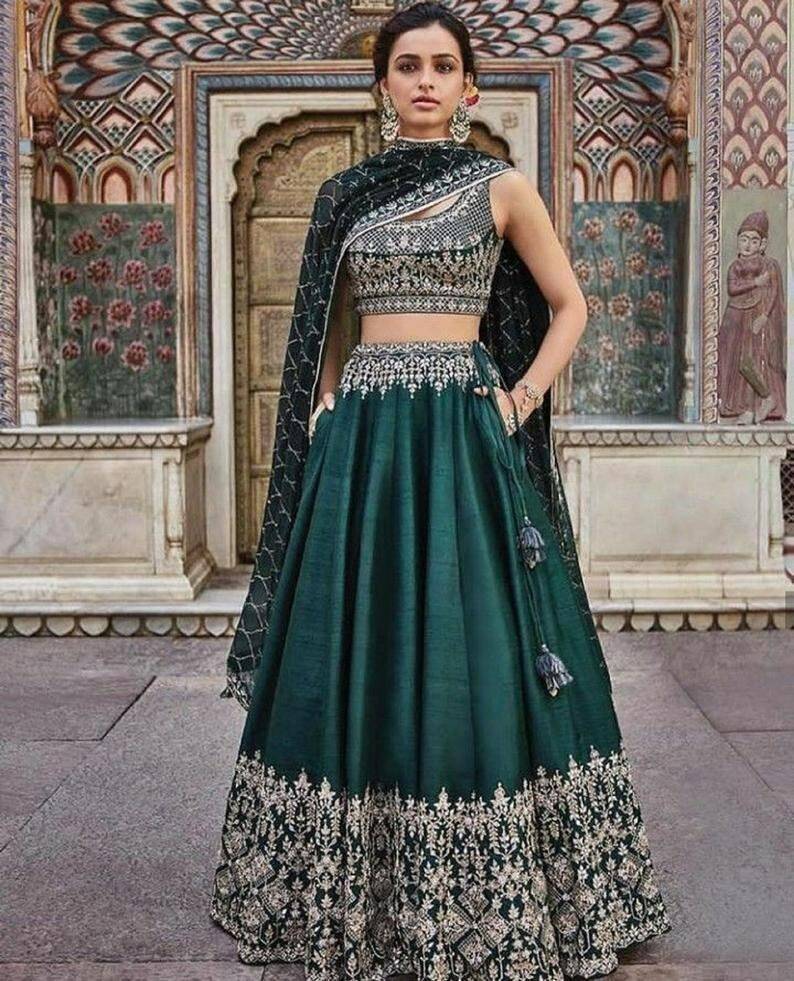 Designer green lehenga choli With Embroidered Work For Wedding Party Wear Handmade Does Not Apply - фотография #5