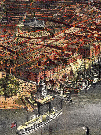 1870 New York City, New York Vintage Old Panoramic NY City Map - 16x24 Без бренда - фотография #2