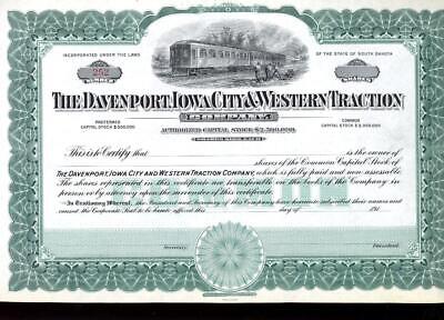 NOS 2 1910s DAVENPORT IOWA CITY WESTERN TRACTION RR PAPER STOCK CERTIFICATE Без бренда - фотография #2