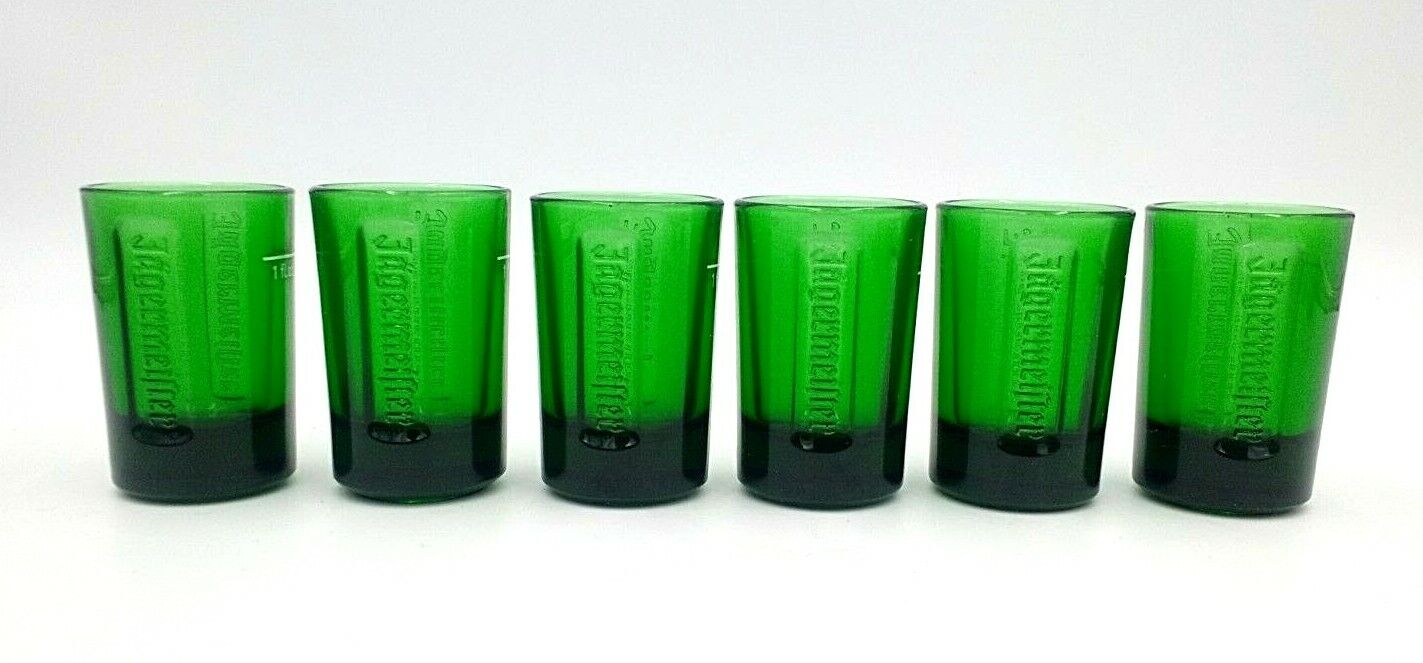 6 New Embossed Green Glass 1 Ounce Jagermeister Shot Glasses Jägermeister - фотография #8
