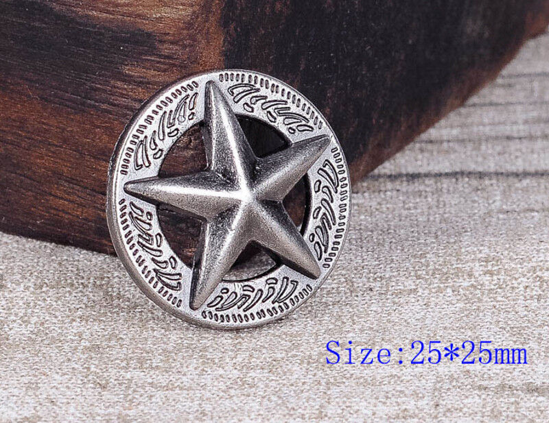 LOT 10PCS 25*25MM WESTERN TEXAS RAISED STAR ANTIQUE SILVER LEATHERCRAFT CONCHOS Unbranded Does not apply - фотография #6