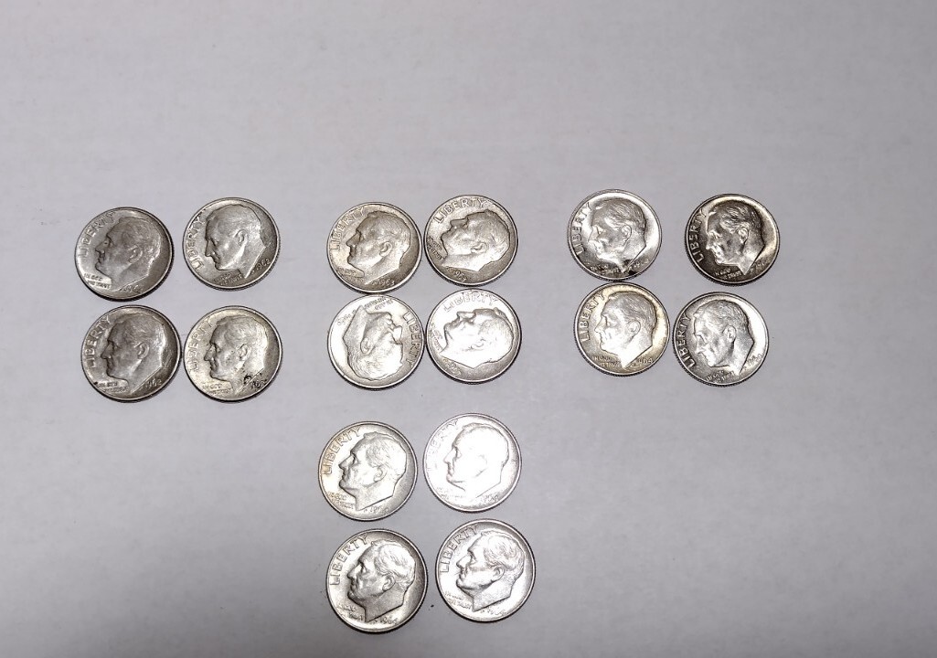 Lot of 4 Silver Roosevelt Dimes1962D 1963D 1964 1964D 90% Silver EF  VF  #00 Без бренда - фотография #2