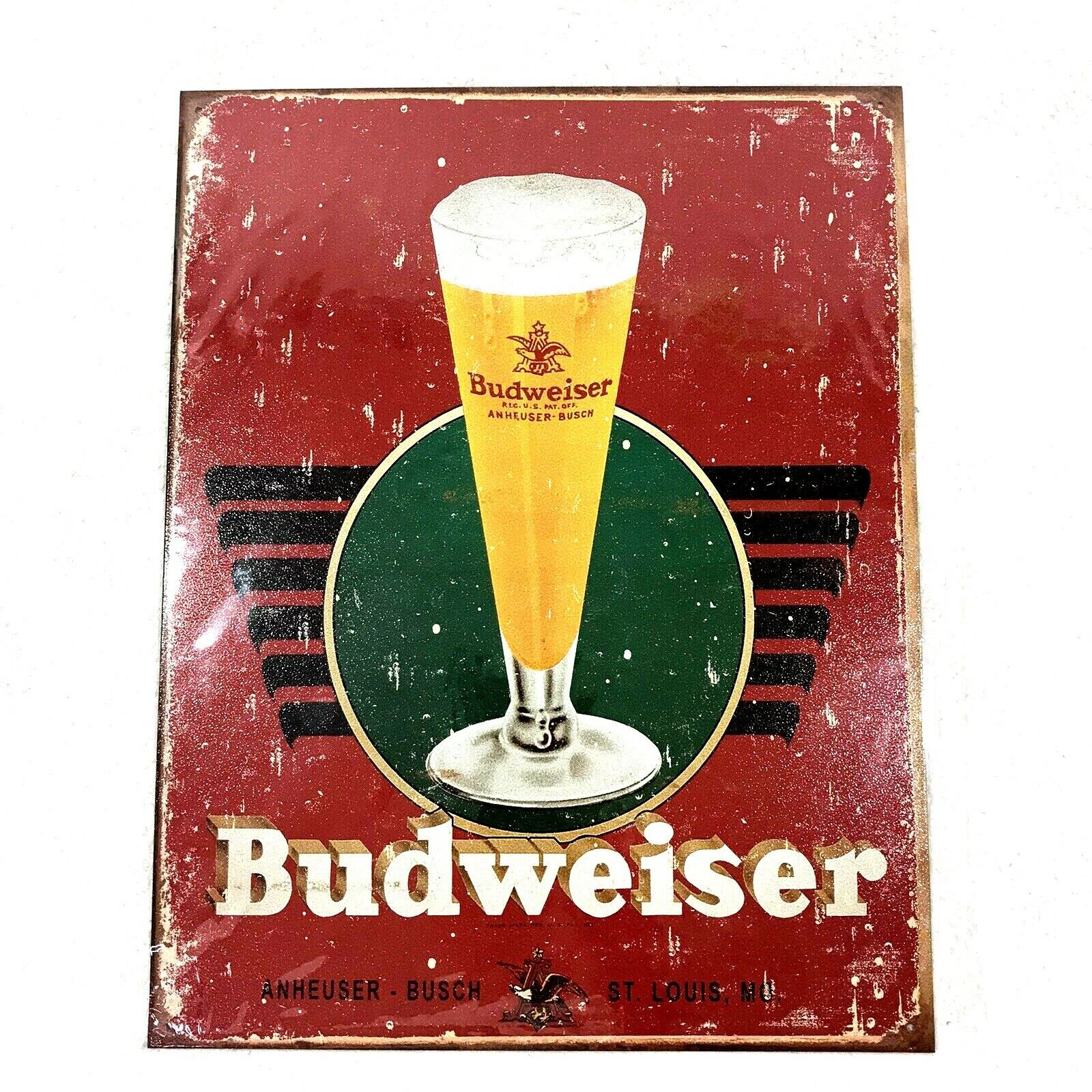 BUDWEISER Tin Sign Bud Beer Logo Retro Metal Poster New 13” X 16” Man Cave Budweiser