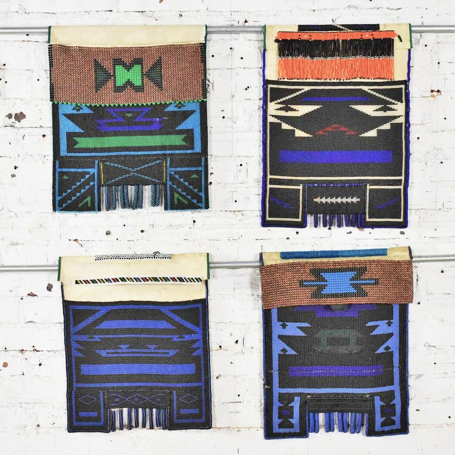 Vintage Set of 4 Ndebele Mapoto Beaded Aprons from South Africa Canvas Backed Без бренда