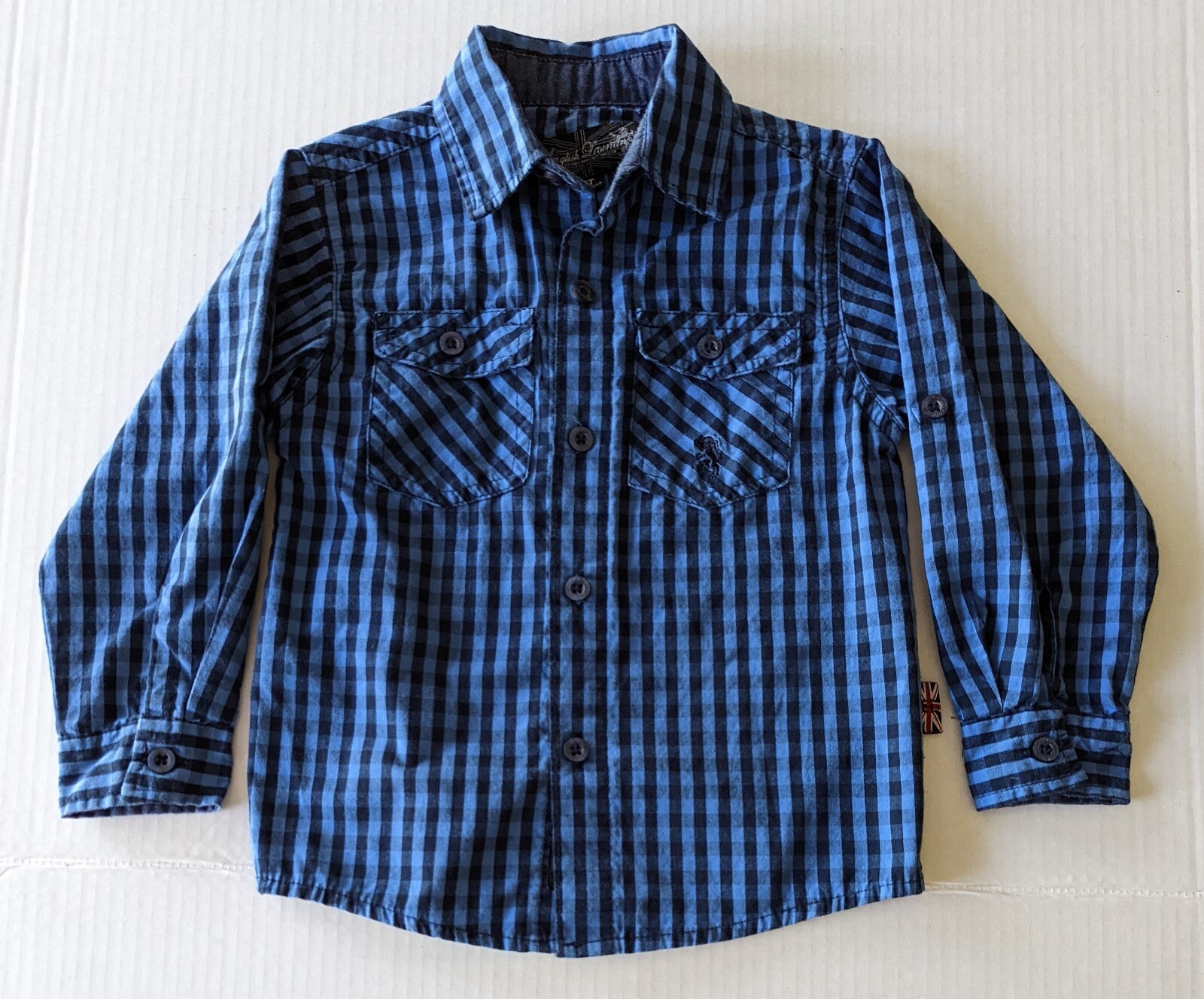 2 Pc's 3T: 2 Blue Plaid Shirts-1 Long & 1 Short Sleeve English Laundry, Old Navy English Laundry, Old Navy - фотография #5