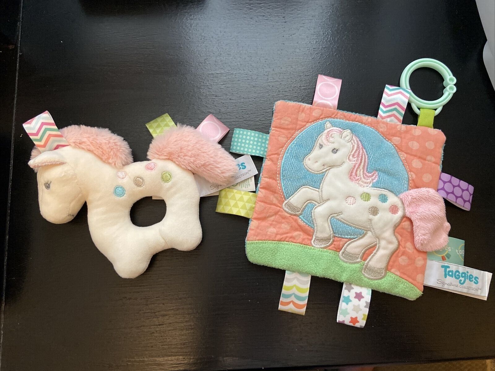 HTF! (2) MARY MEYER Taggies PAINTED PONY RATTLE & CRINKLE ME Soft BABY TOYS Mary Meyer RATTLE & Crinkle Me Plush Toys