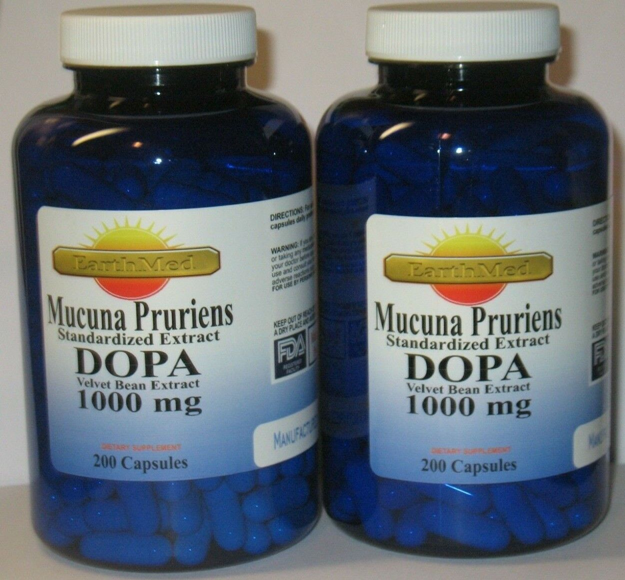 DOPA  Mucuna Pruriens 1000mg Standarized 400 Capsules (Velvet Bean)  EarthMed