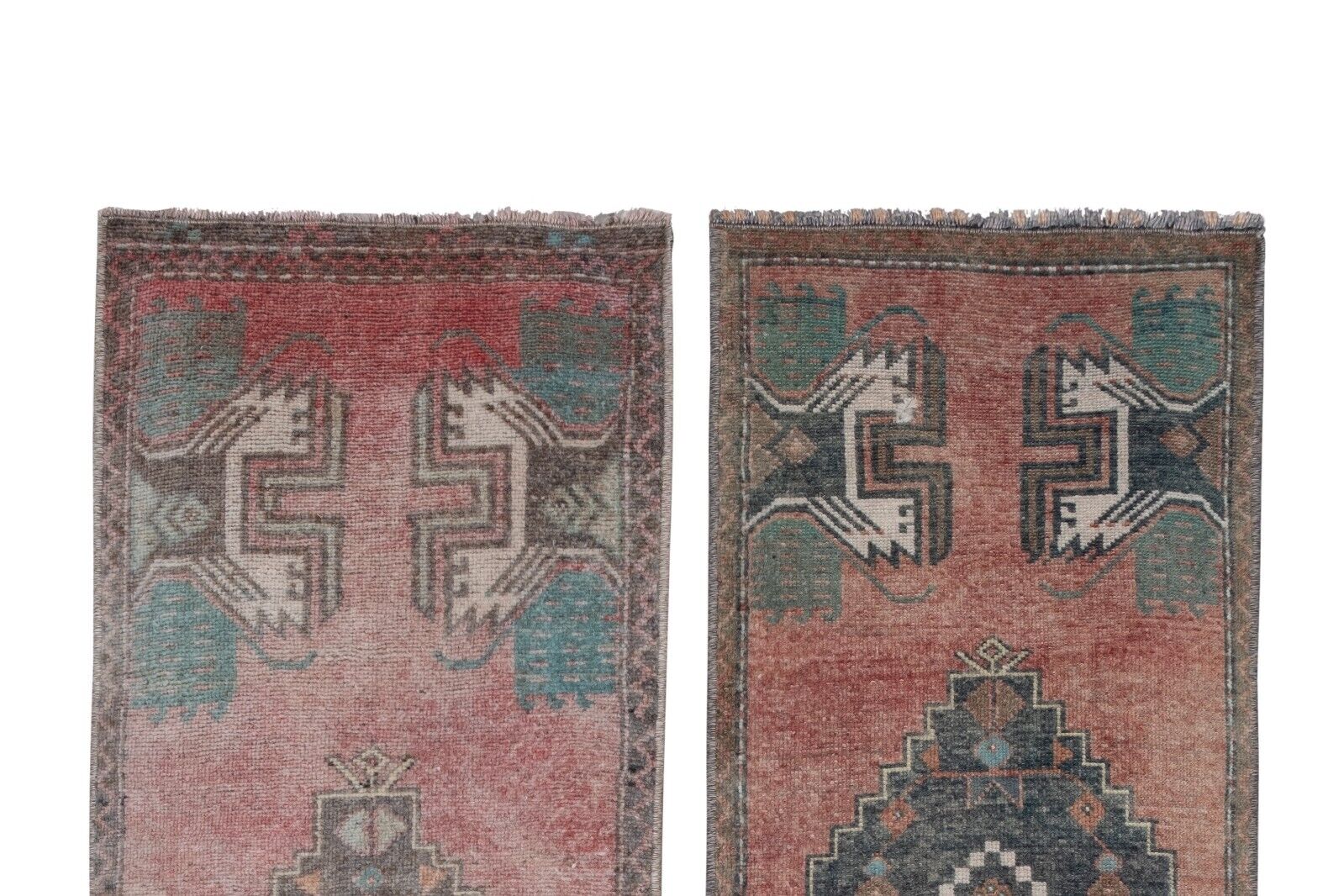 Pair of Vintage Turkish Oushak Yastik Scatter Rug - Faded Tribal Carpet Handmade Runner Rug - фотография #5