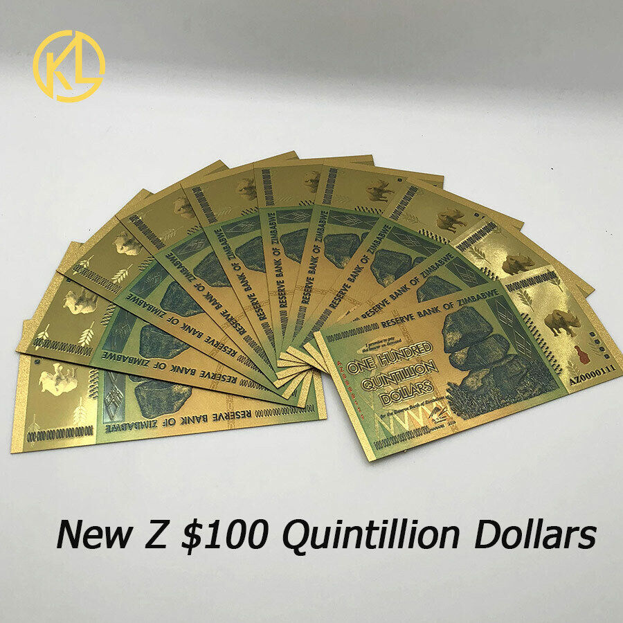 10 pcs/lot  Zimbabwe100 Quintillion Dollars Gold Banknotes for collection Без бренда