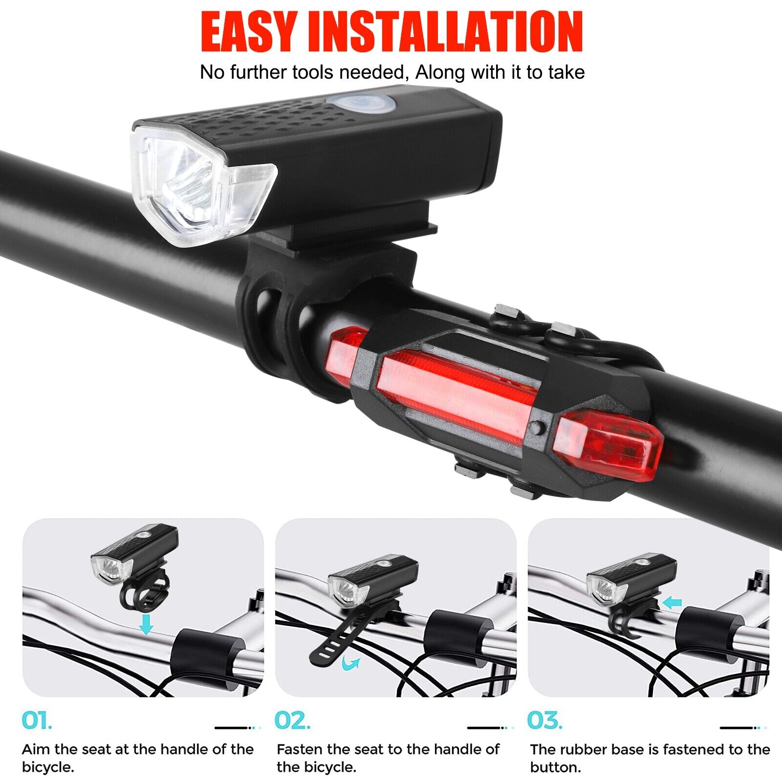 2Sets USB Rechargeable LED Bicycle Headlight Bike Head Light Front Rear Lamp Kit Kepeak Does Not Apply - фотография #9