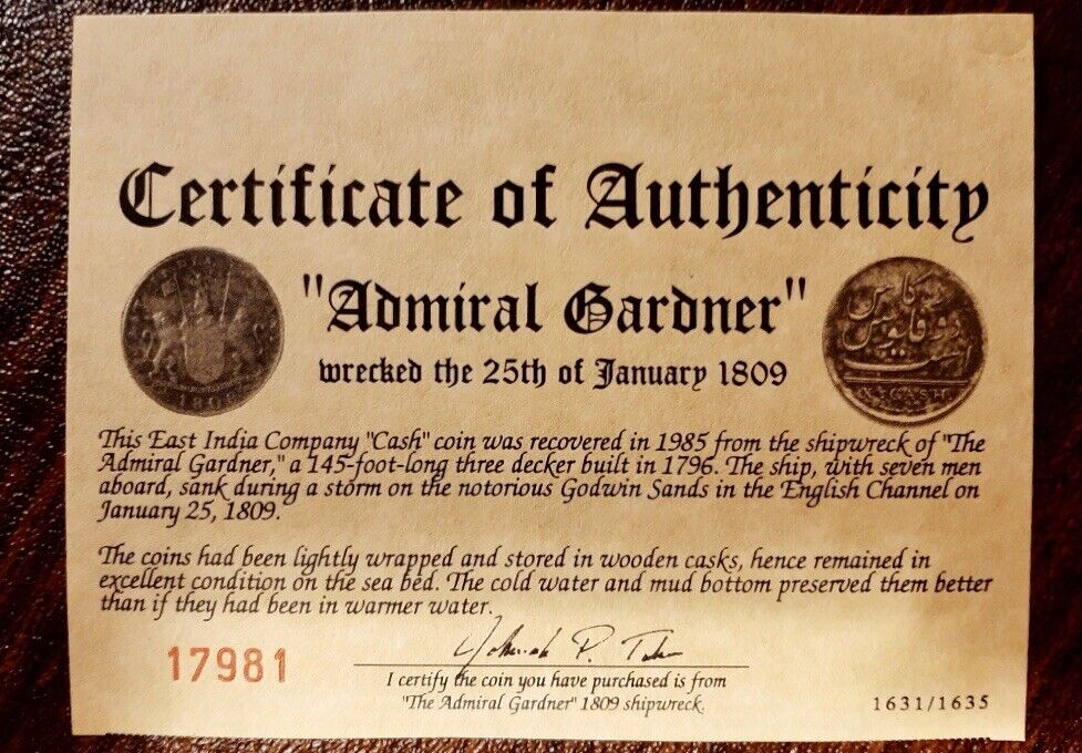 East India Company 1808 Shipwreck / 10 Ten Cash Coin / Admiral Gardner / Fulus Без бренда - фотография #12