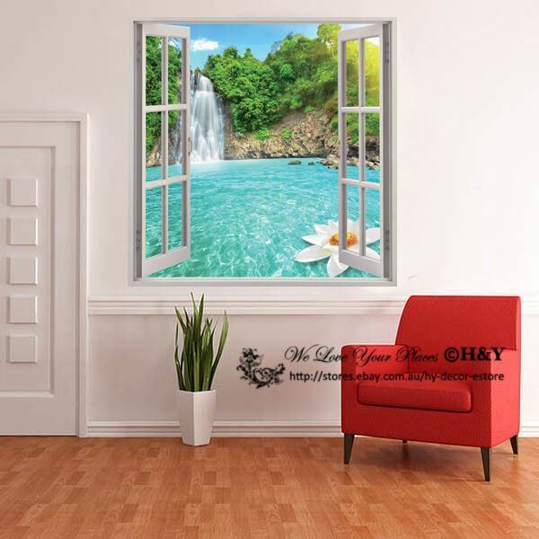 Waterfall 3D Window View Removable Wall Art Sticker Vinyl Decal Home Decor Mural HY Wall Art Does Not Apply - фотография #2